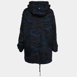 Pre Owned Dior Navy Blue/Black Synthetic Logo Patterned Hooded Jacket XS