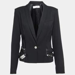Christian Dior Boutique Black Wool Studded Strap Detail Blazer L