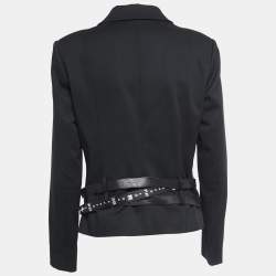 Christian Dior Boutique Black Wool Studded Strap Detail Blazer L