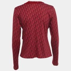 Pre Owned Christian Dior Boutique Vintage Red Oblique Printed Cotton Long Sleeve T-Shirt L