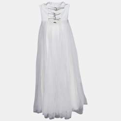 Pre Owned Christian Dior White Silk Bustier Heart Embroidered Bustier Tulle Gown S