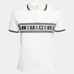 Dior White Logo Print Cotton Half Sleeve Polo T-Shirt S