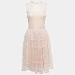 Pre Owned Dior Light Pink Knit Sleeveless Flared Short Dress S
