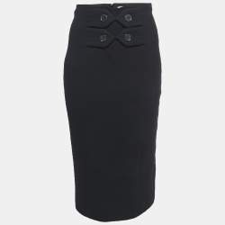 Christian Dior Black Wool Button Embellished Pencil Skirt S