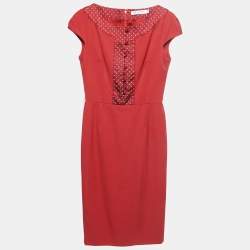 Dior Red Wool Cap Sleeved Midi Shift Dress S