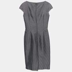 Pre Owned Dior Black Patterned Silk Cap Sleeved Midi Dress M