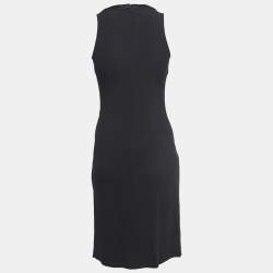 Pre Owned Dior Black Crepe Embellished Button Detail Sleeveless Draped Midi Dress M