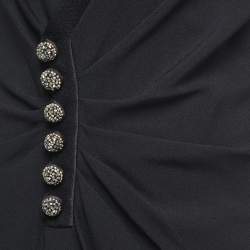 Pre Owned Dior Black Crepe Embellished Button Detail Sleeveless Draped Midi Dress M