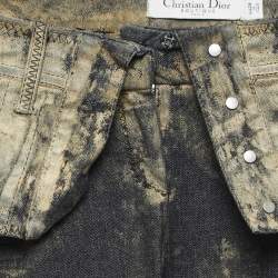 Pre Owned Dior Vintage Navy Blue/Gold Wax Coated Denim Jeans S Waist 26"