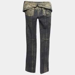 Pre Owned Dior Vintage Navy Blue/Gold Wax Coated Denim Jeans S Waist 26"