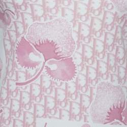 Pre Owned Christian Dior Boutique White & Pink Trotter Monogram Printed Cotton Knit V-Neck T-Shirt L
