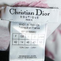Pre Owned Christian Dior Boutique White & Pink Trotter Monogram Printed Cotton Knit V-Neck T-Shirt L