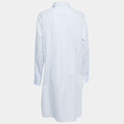 Pre Owned Christian Dior Blue Striped Cotton Shirt Dress M