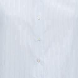 Pre Owned Christian Dior Blue Striped Cotton Shirt Dress M