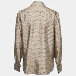 Pre Owned Dior Beige Polka Dotted Silk Frilled Ascot Shirt Blouse M
