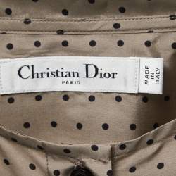 Pre Owned Dior Beige Polka Dotted Silk Frilled Ascot Shirt Blouse M