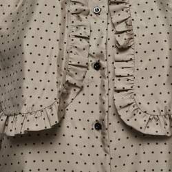 Pre Owned Dior Beige Polka Dotted Silk Frilled Ascot Shirt Blouse M