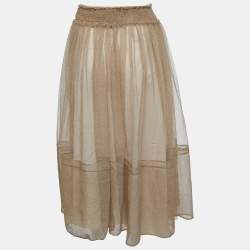Dior Beige Mesh Elasticized Waist Midi Skirt M