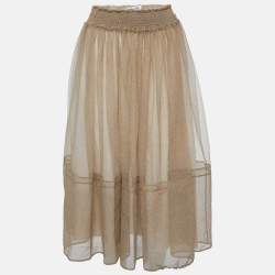 Dior Beige Mesh Elasticized Waist Midi Skirt M