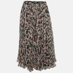 Dior Multicolor Zodiac Print Silk Chiffon Gathered Midi Skirt L