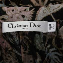 Dior Multicolor Zodiac Print Silk Chiffon Gathered Midi Skirt L