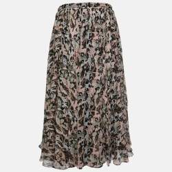 Dior Multicolor Zodiac Print Silk Chiffon Gathered Midi Skirt L