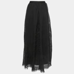 Pre Owned Dior Black Embroidered Silk Knit Maxi Skirt L