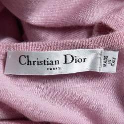 Pre Owned Christian Dior Pink Cashmere Knit Embellished Neck Cardigan M