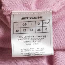 Pre Owned Christian Dior Pink Cashmere Knit Embellished Neck Cardigan M