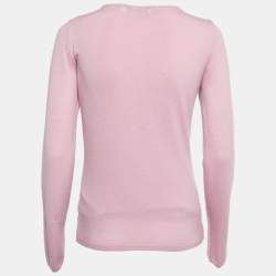 Pre Owned Christian Dior Pink Cashmere Knit Embellished Neck Cardigan M
