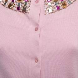 Pre Owned Christian Dior Pink Cashmere Knit Embellished Neck Cardigan M