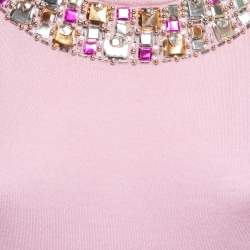 Pre Owned Christian Dior Pink Cashmere Knit Embellished Neck Cardigan M
