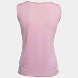 Pre Owned Christian Dior Pink Cashmere Knit Embellished Neck Cardigan M