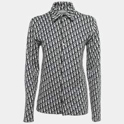 Pre Owned Dior Navy Blue Oblique Cotton Jacquard Button Front Full Sleeve Shirt XXS