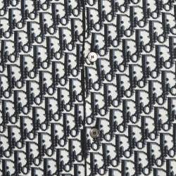 Pre Owned Dior Navy Blue Oblique Cotton Jacquard Button Front Full Sleeve Shirt XXS