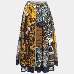 Pre Owned Dior Multicolor La Roue De La Fortune Print Cotton Wax Pleated Midi Skirt M