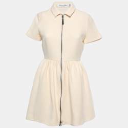 Pre Owned Dior Cream Wool Blend Zip Front Short Shirt Dress M
