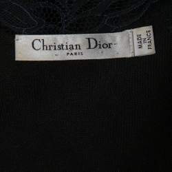 Pre Owned Christian Dior Black Knit Lace Paneled Mini Dress M