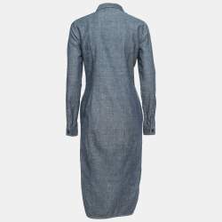 Dior Blue Denim Floral Embellished Pleated Midi Dress M