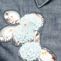 Dior Blue Denim Floral Embellished Pleated Midi Dress M