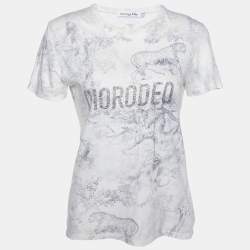 Pre Owned Dior Off White Diorodeo Jungle Print Cotton Linen T-Shirt XS
