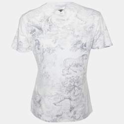 Pre Owned Dior Off White Diorodeo Jungle Print Cotton Linen T-Shirt XS