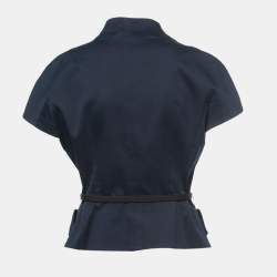 Christian Dior Navy Blue Ruched Cap Sleeve Belted Jacket L