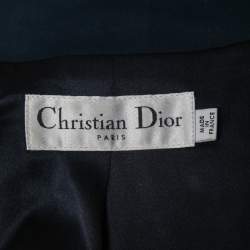 Christian Dior Navy Blue Ruched Cap Sleeve Belted Jacket L