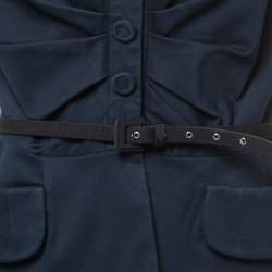 Christian Dior Navy Blue Ruched Cap Sleeve Belted Jacket L