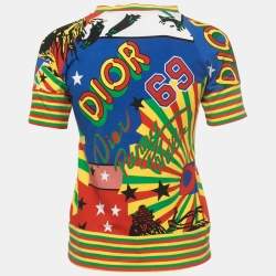 Pre Owned Christian Dior Vintage Multicolor Rasta Mania Print Cotton Zip Top L