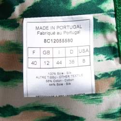 Christian Dior Green Animal Print Silk Bow Detail Top M