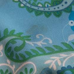 Christian Dior Blue Paisley Printed Silk Bead Embellished Draped Top M