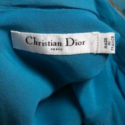 Christian Dior Blue Paisley Printed Silk Bead Embellished Draped Top M