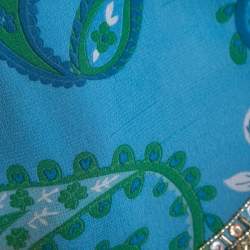 Christian Dior Blue Paisley Printed Silk Bead Embellished Draped Top M
